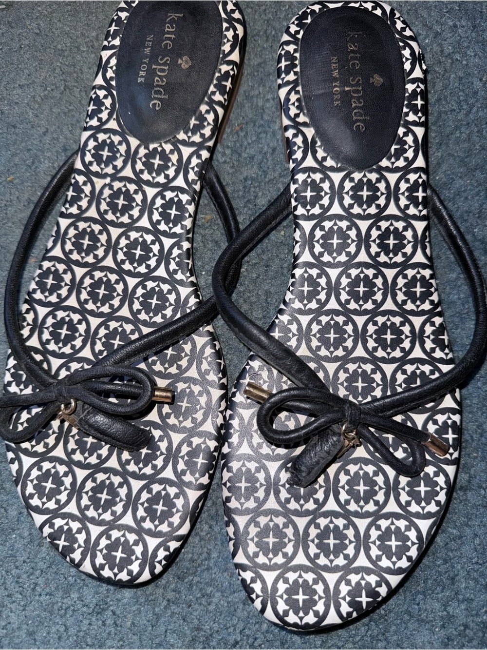 kate spade Black & White Geometric Bow Sandals